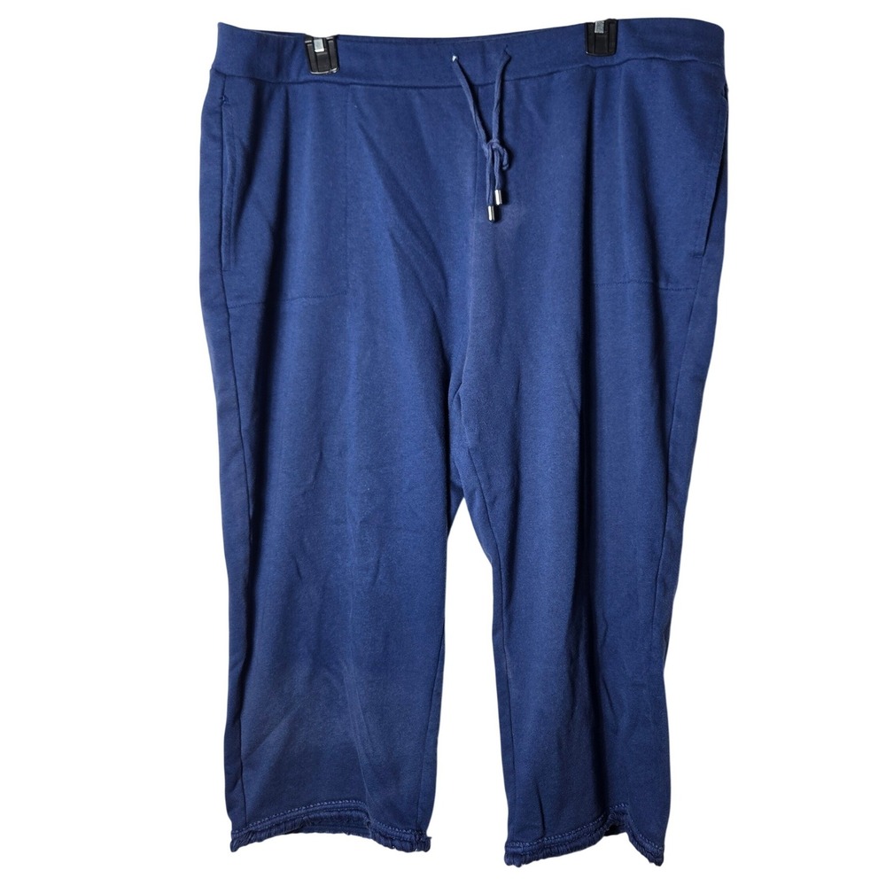 Susan Graver Weekend‎ Blue French Terry Fringed Crop Pants XLP Petite Comfort